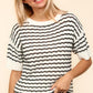 Haptics Openwork Striped Round Neck Half Sleeve Knit Top