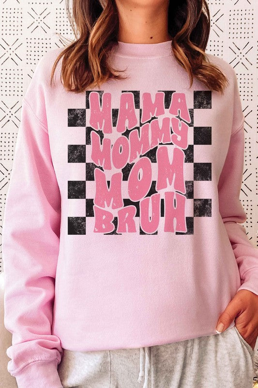 Checkered Mama Mommy Mom Bruh Graphic Sweatshirt