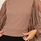 HYFVE Ruched Sheer Long Sleeve Mock Neck Blouse