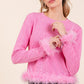 Mittoshop Feather Trim Long Sleeve Crop Hacci Knit Top