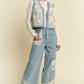 Davi & Dani Lace Patch Open Front Denim Vest