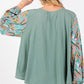 SAGE + FIG Ruched Round Neck Printed Bubble Sleeve Top