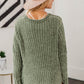 Women Long Sleeve Round Hem Cable Knit Sweater