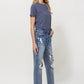 Stretch Mom Jeans w/ Spatter Detail and Cuff