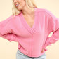 VERY J Exposed Seam V-Neck Ribbed Knit Top