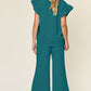 Double Take Texture Ruffle Short Sleeve Top and Drawstring Wide Leg Pants Set