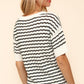 Haptics Openwork Striped Round Neck Half Sleeve Knit Top