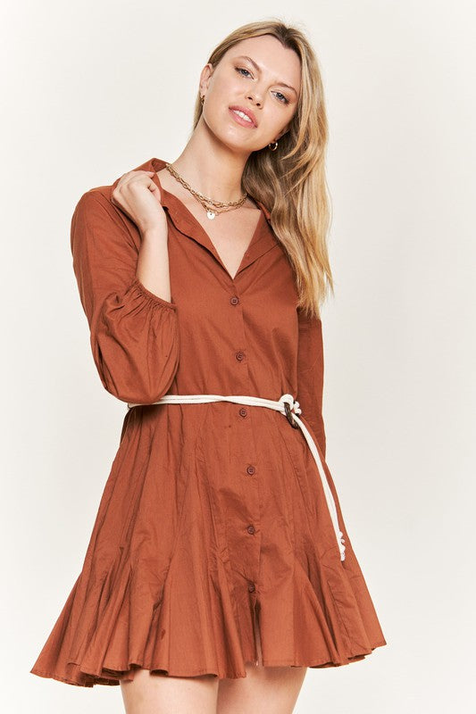 Solid Flare Shirt Dress Krd4190