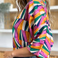 Double Take Full Size Geometric Notched Raglan Sleeve Blouse