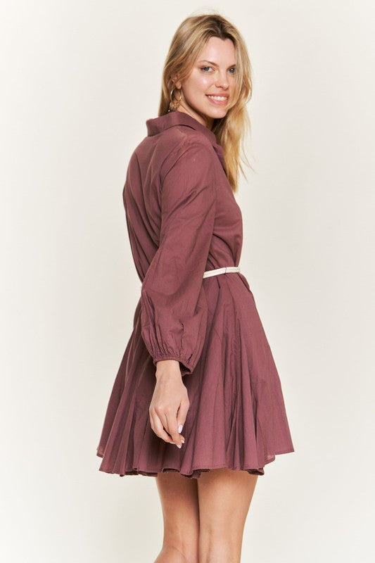 Solid Flare Shirt Dress Krd4190