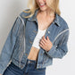 Crop Denim Jacket with Rhinestone Fringe