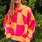 Multi Geo Checker Pullover Knit Sweater Top