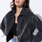 Crop Denim Jacket with Rhinestone Fringe