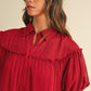 Annie Wear Mineral Washed Button Down Puff Sleeve Shirt Dress