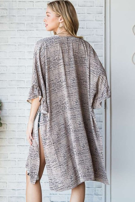 Natural Geo Print Mid Sleeve Kimono