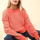 VERY J Exposed Seam Cropped Striped Slit Sweater