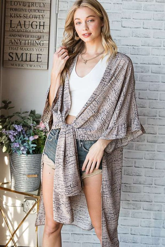 Natural Geo Print Mid Sleeve Kimono