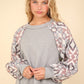 VERY J Printed Long Sleeve Round Neck Knit Top