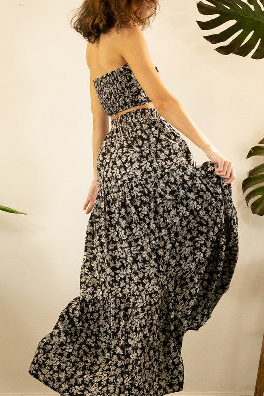 Twist Crop Top And Tiered Maxi Skirt Set