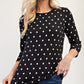 Celeste Full Size Polka Dot Round Neck Three-Quarter Sleeve T-Shirt