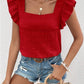 Ruffled Square Neck Cap Sleeve Blouse