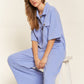 Basic Collar Shirt Wide leg Jumpsuit