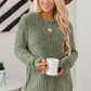 Women Long Sleeve Round Hem Cable Knit Sweater