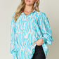 Double Take Full Size Printed Smocked Long Sleeve Blouse