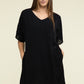 Woven Airflow V Neck T-Shirt Dress with Pockets