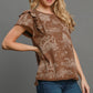 Umgee Ruffled Landscape Print Short Sleeve French Terry Top