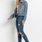 Crop Denim Jacket with Rhinestone Fringe