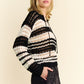 Davi & Dani Contrast Striped Crochet Drop Shoulder Knit Cover Up