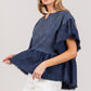 SAGE + FIG Ruffle Sleeve Washed Short Sleeve Blouse