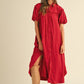 Annie Wear Mineral Washed Button Down Puff Sleeve Shirt Dress