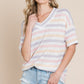 BOMBOM Striped V-Neck Short Sleeve T-Shirt