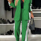 Full Size Contrast Lapel Collar Top and Pants Set