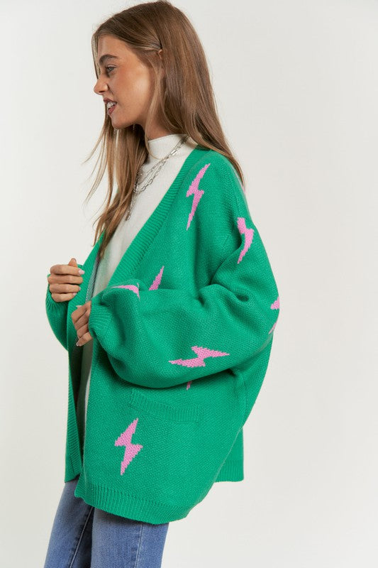 Lightning Bolt Oversized Open Sweater Cardigan