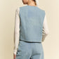 Davi & Dani Lace Patch Open Front Denim Vest