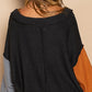 POL Exposed Seam Roll Edge Color Block V Neck Sweater