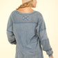 VERY J Washed V-Neck Exposed Seam Knit Top