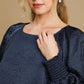 Umgee Wrinkled Round Neck Lantern Sleeve Blouse