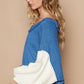 POL Exposed Seam Contrast V-Neck Lantern Sleeve Sweater