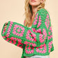 Davi & Dani Full Size Two Tone Flower Square Crochet Open Front Cardigan