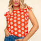 Haptics Round Neck Ruffled Floral Contrast Knit Top