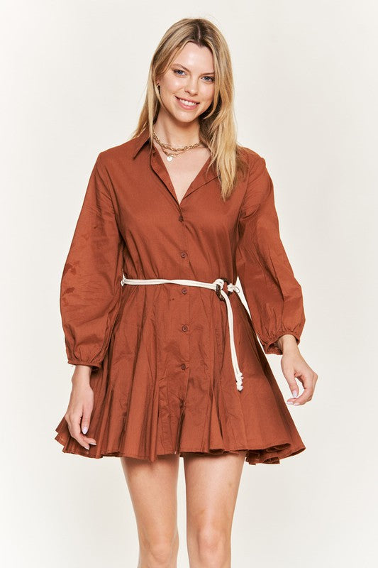 Solid Flare Shirt Dress Krd4190