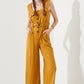 Plus Sleeveless Square Neck Button Ankle Jumpsuit