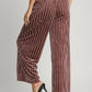 Umgee Full Size Elastic Waist Striped Wide Leg Velvet Pants