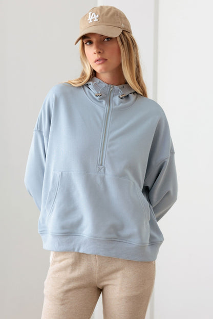 Le Lis Half Zip Drawstring Mock Neck Hoodie