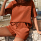 Waffle-Knit Half Sleeve Top and Shorts Set