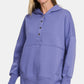 Zenana Half Snap Long Sleeve Hoodie with Kangaroo Pocket